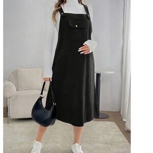 Maternity Black Minimalist Button midi Dress